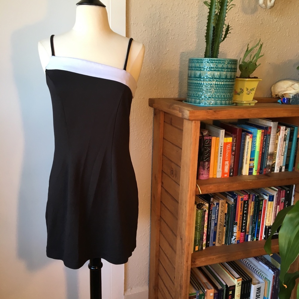 Asymmetrical Black/White Mini Dress